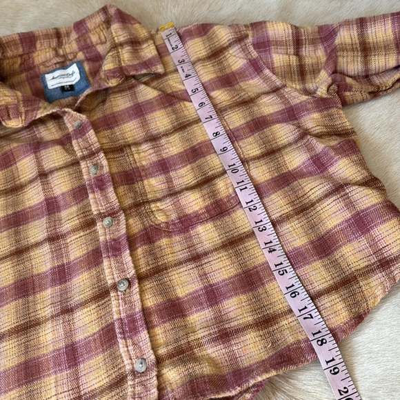 AMERICAN EAGLE Button Down Brown & Burnt Orange PLAID FLANNEL Shirt - Picture 9 of 10